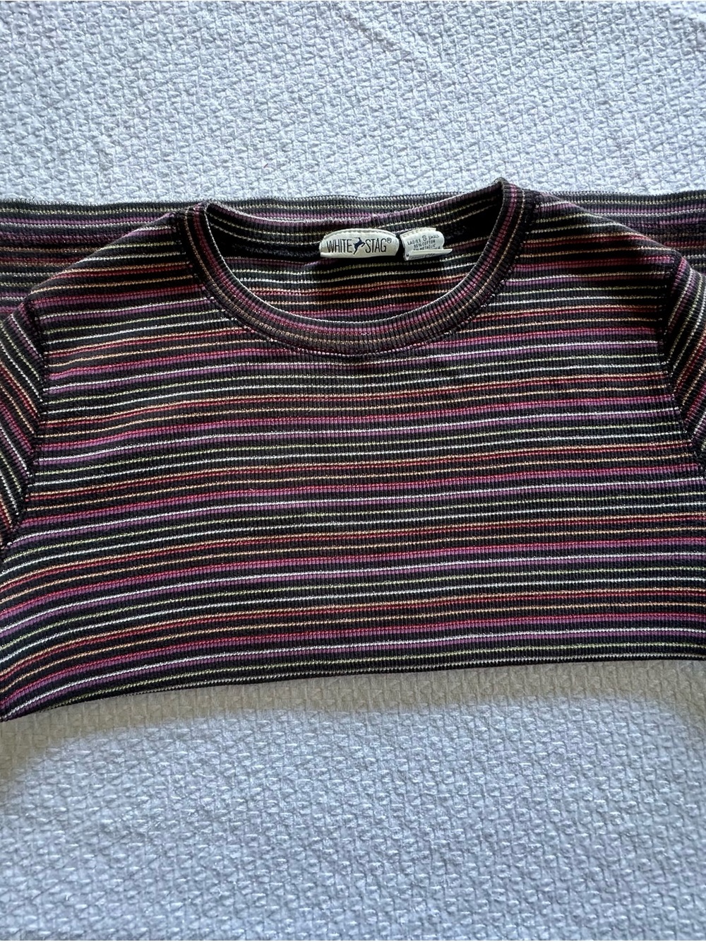 White Stag Black Ribbed T-Shirt With Metallic Stripes